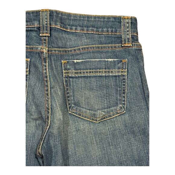 GAP Curvy Low Rise blue wide leg jeans yellow & orange stitching size 30" Waist - Picture 8 of 14